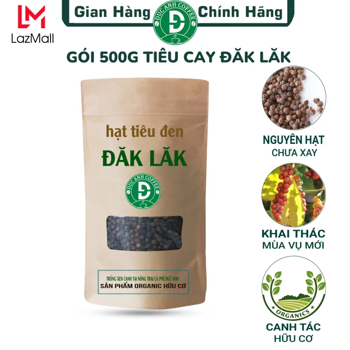 Gói 500g tiêu hạt sạch Đắk Lắk chưa xay, Tiêu cay, thơm chất lượng được trồng xen canh nông trại cafe Đức Anh175.000