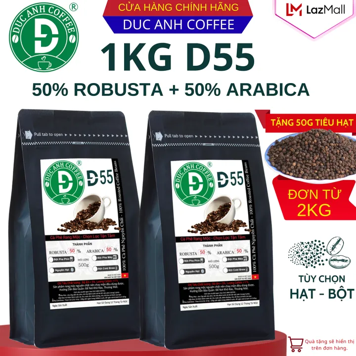 [SALE MẠNH] 1KG cà phê rang mộc D55 DreamCafe Cân Bằng 50% Robusta + 50% Arabica Tùy Chọn Pha Phin, Pha Máy - Gu Vừa, Ít Đắng, Thơm Nhiều Từ Arabica, Cafe Đức Anh - Cà Phê Đặc Sản Buôn Ma Thuột - cafe đặc sản410.000