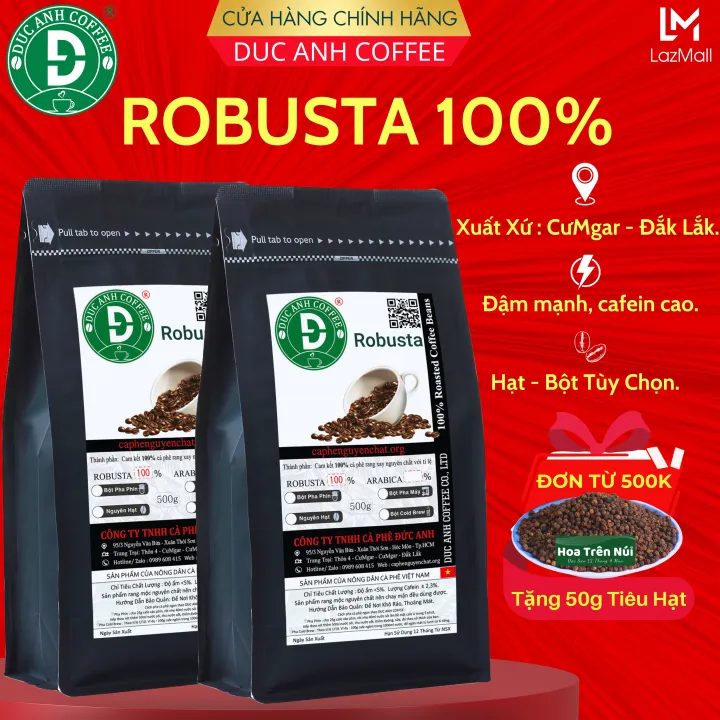Gu Đậm Mạnh Robusta rang mộc DreamCafe tùy chọn dùng pha phin - pha máy đậm, mạnh, hậu ngọt, cafein cao, thương hiệu cafe nguyên chất đặc sản190.000
